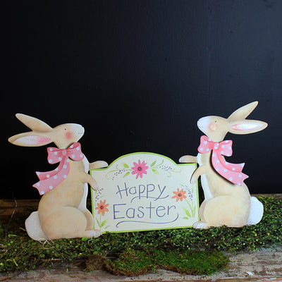 Pastel Rabbits with "Happy Easter" Banner The Round Top Collection E9032 - FancySchmancyDecor - 1