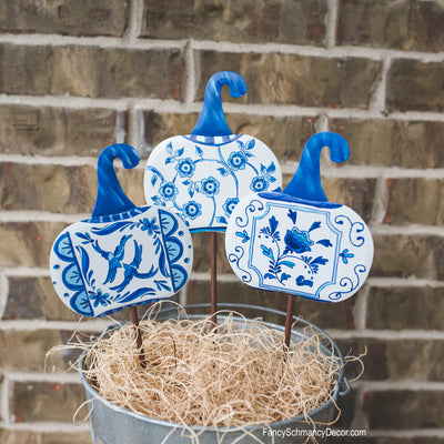 Blue & White Pumpkins Asst. Set of 3 by The Round Top Collection F18100